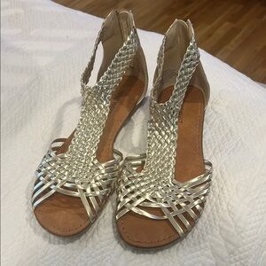 Gold Braided Sandals with Flat Sole